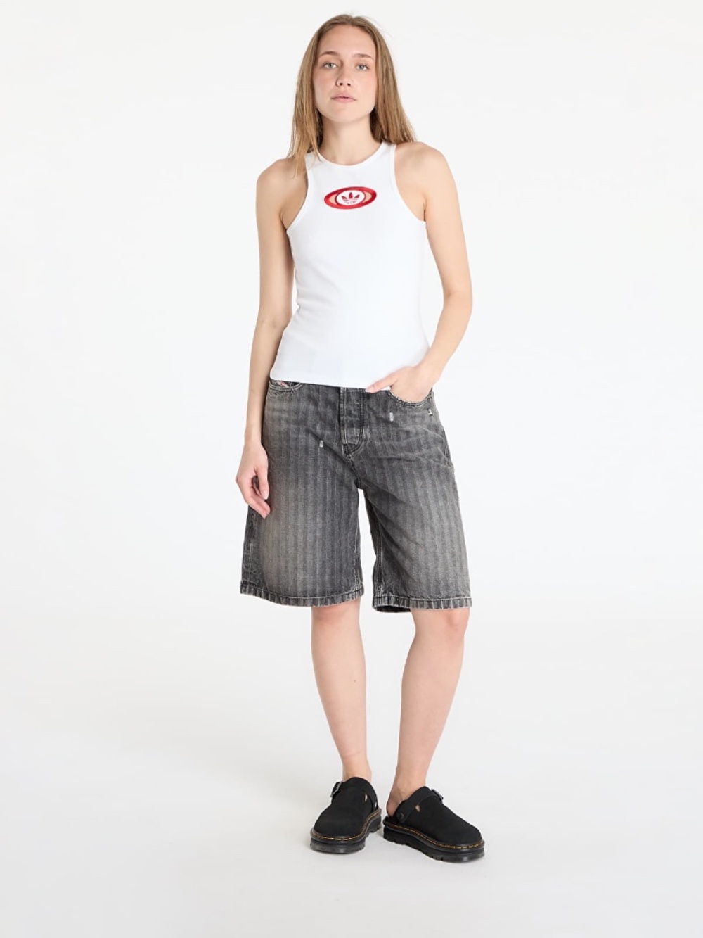 adidas Originals XL Campus 2000 Slim Fit Round Neck Ribbed White Tank KA2689